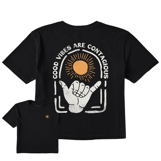 Women's Good Vibes are Contagious Hang Loose Short Sleeve Crusher Boxy Tee