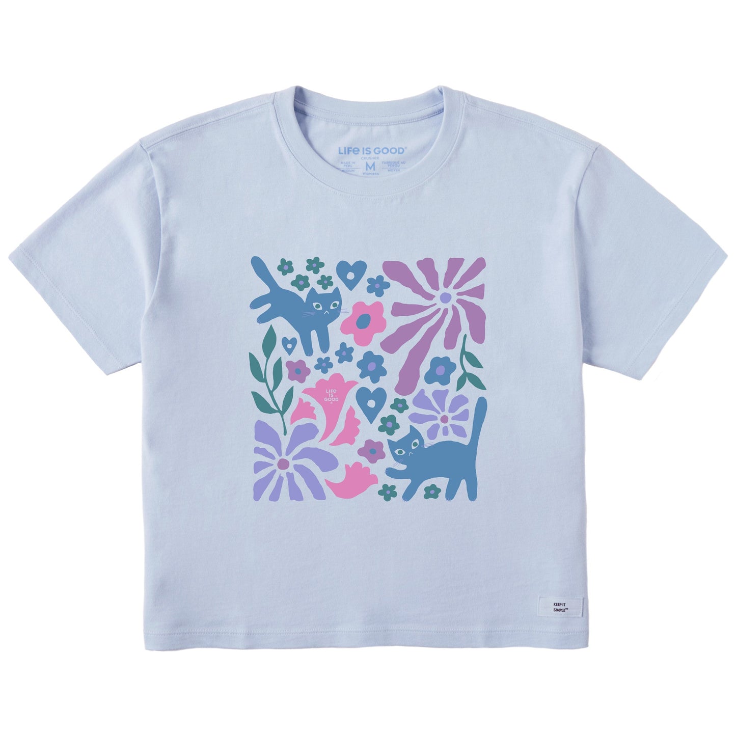 Women's Cats in Flower Field Short Sleeve Crusher Boxy Tee