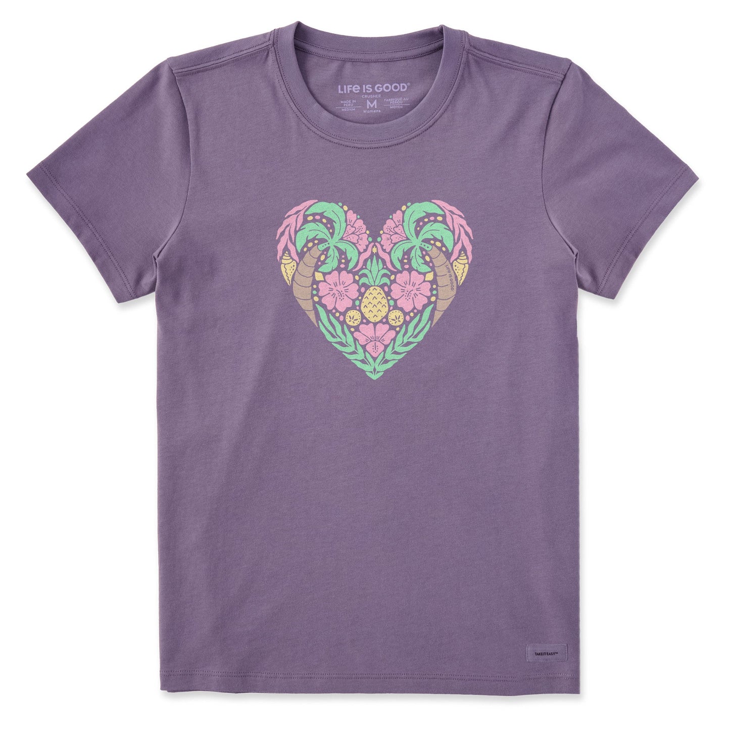 Women's Beach Design Heart Short Sleeve Crusher Tee