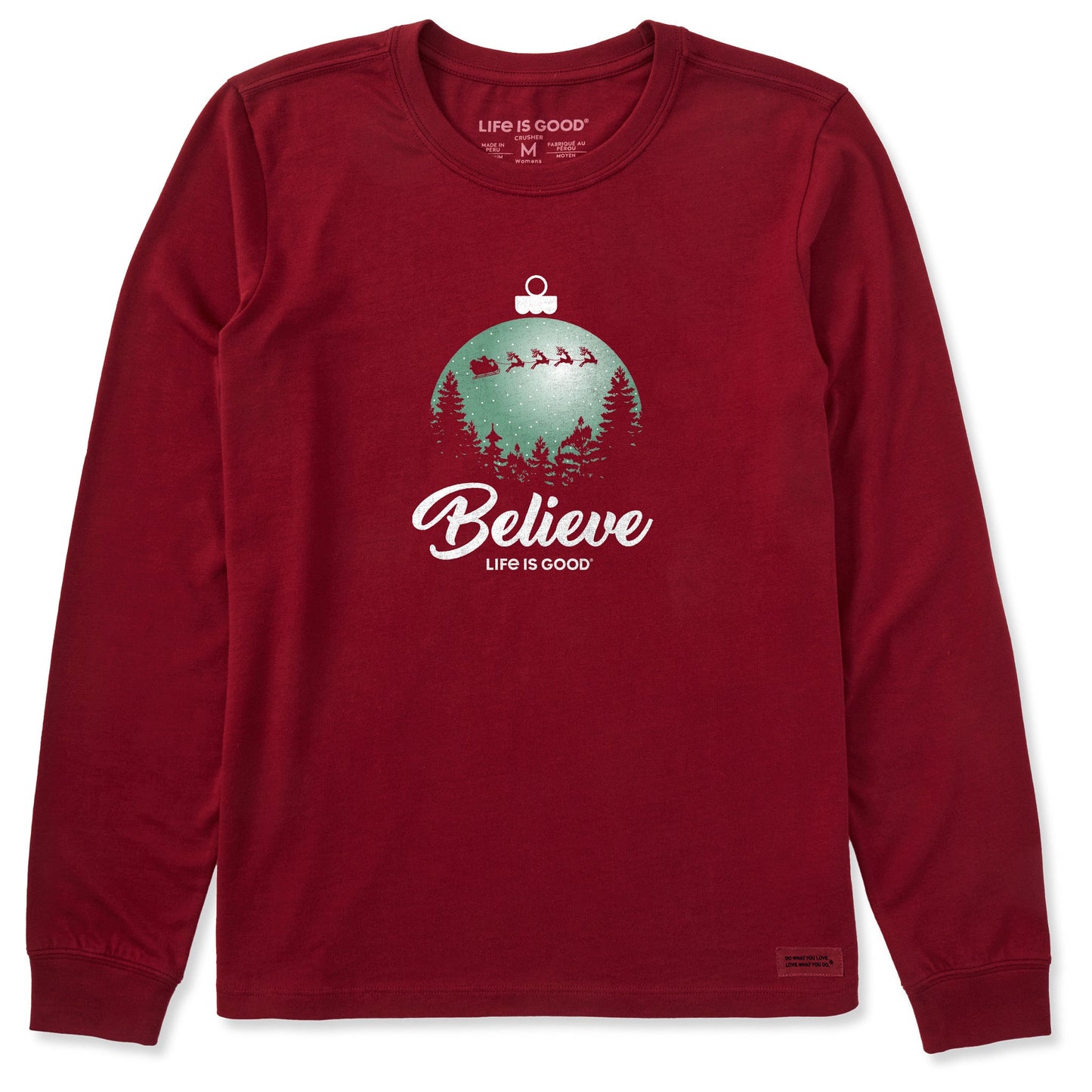 Women's Believe Santa Sleigh Long Sleeve Crusher Tee