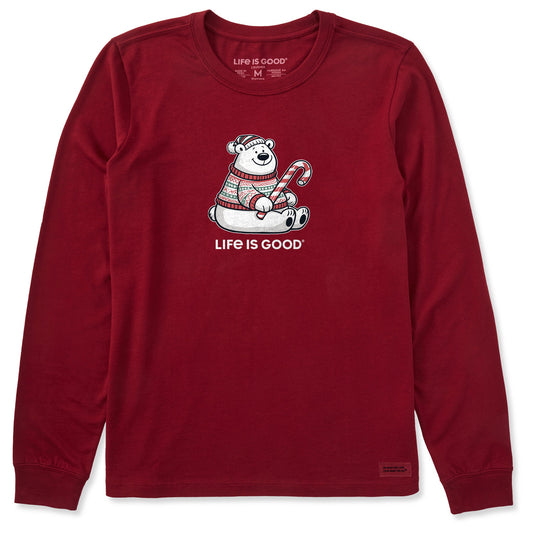 Women's Candy Cane Polar Bear Long Sleeve Crusher Tee