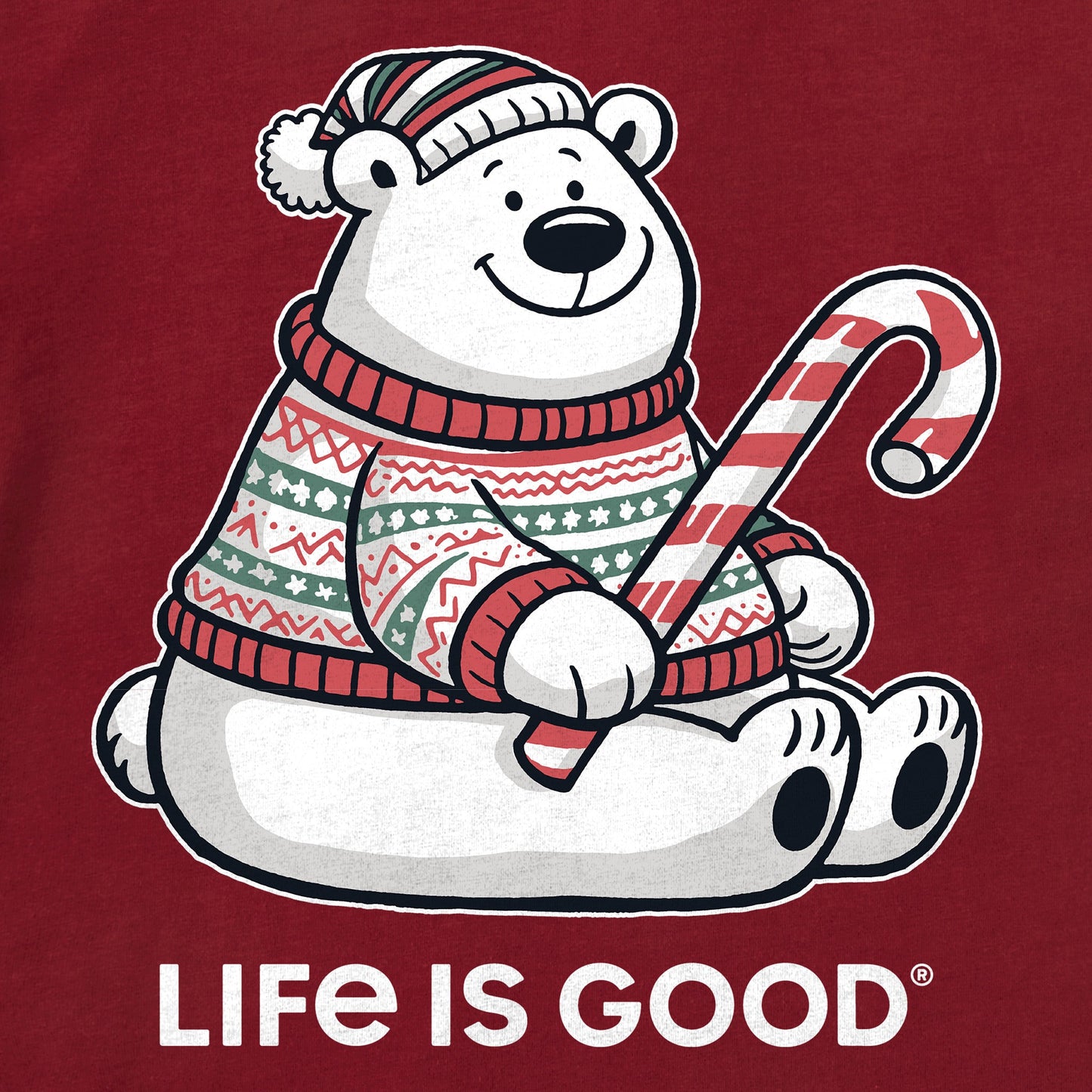 Women's Candy Cane Polar Bear Long Sleeve Crusher Tee