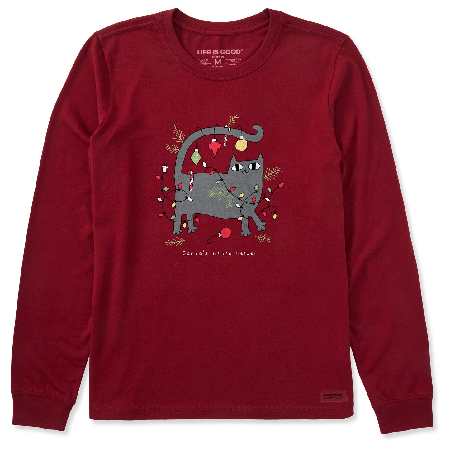 Women's Christmas Cat Long Sleeve Crusher Tee