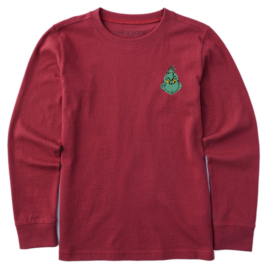 Kids Grinch Mini Face Long Sleeve Crusher Tee