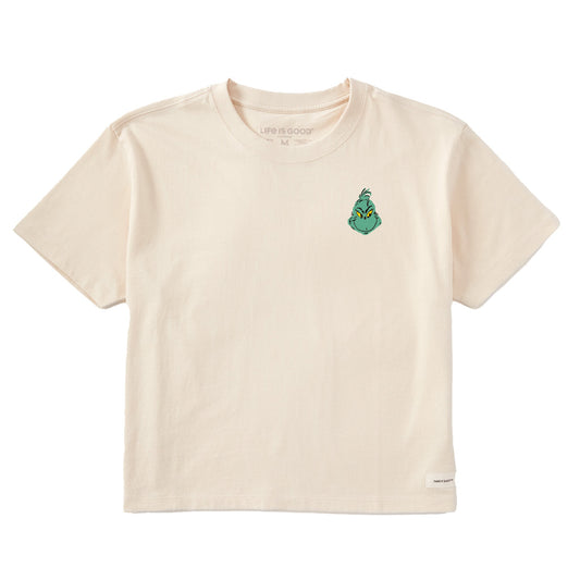 Women's Grinch Mini Face Short Sleeve Crusher Boxy Tee