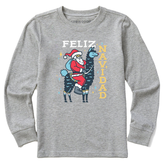Kids Feliz Navidad Llama Long Sleeve Crusher Tee