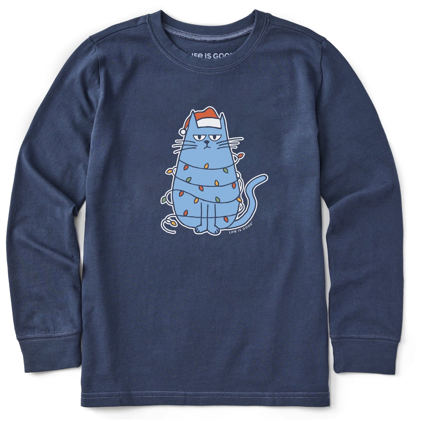 Kids Bored Christmas Cat Long Sleeve Crusher Tee