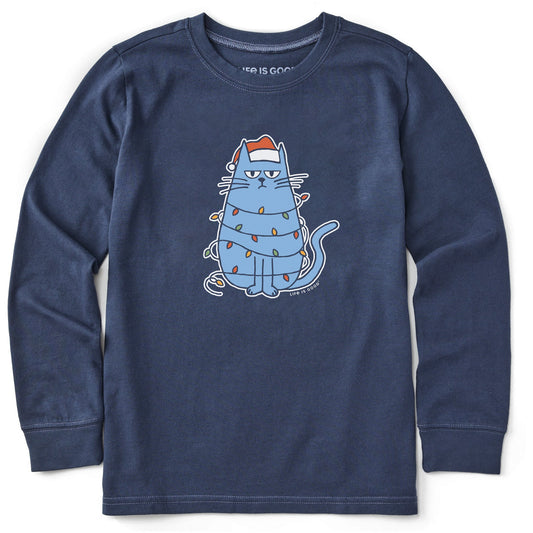 Kids Bored Christmas Cat Long Sleeve Crusher Tee