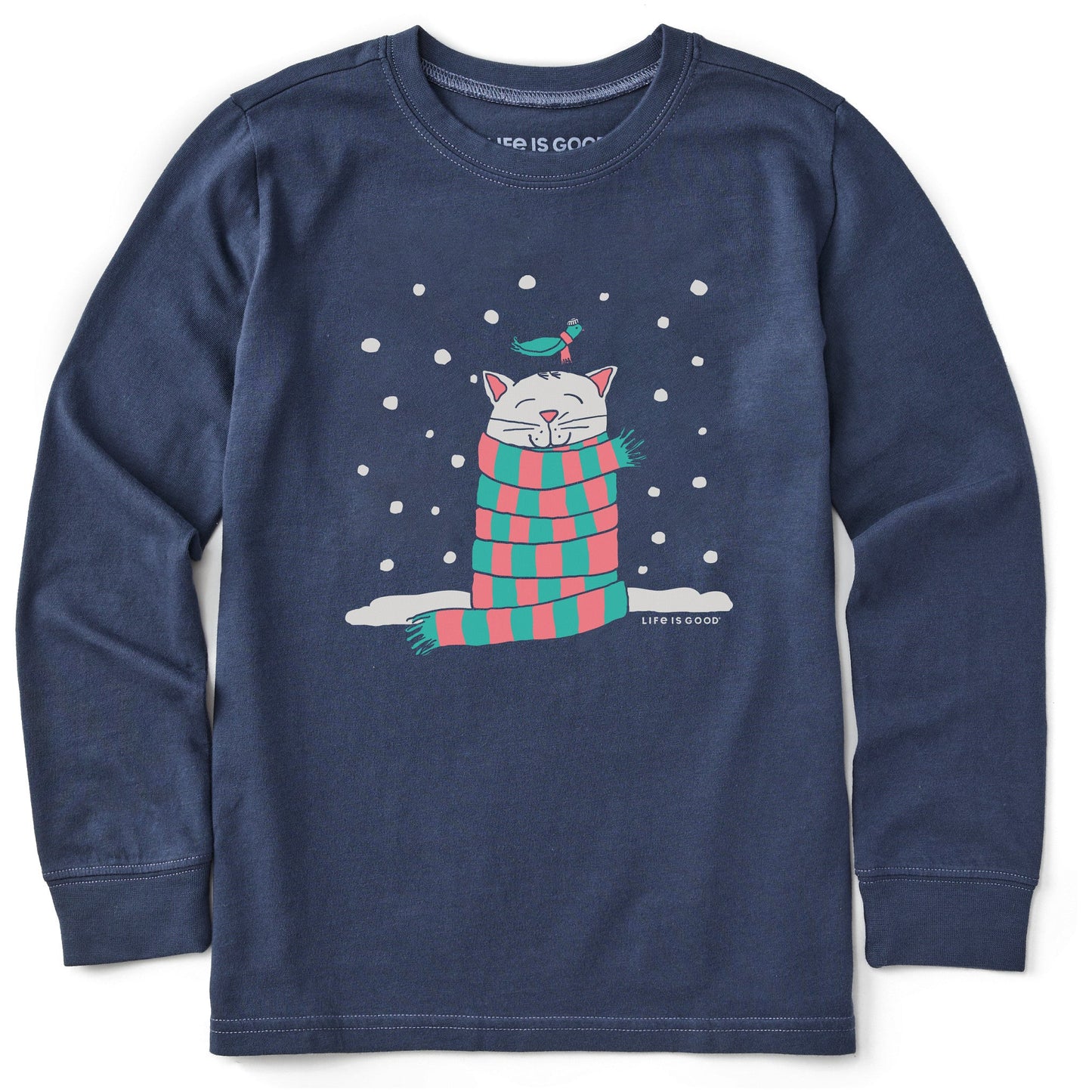 Kids Cozy Cat in the Snow Long Sleeve Crusher Tee