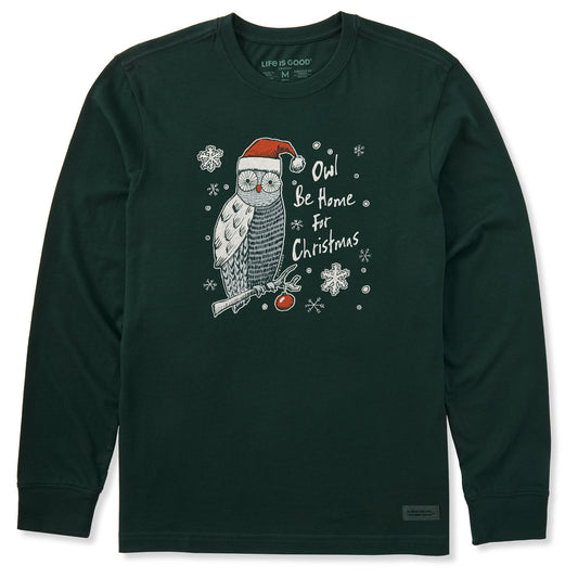 Men's Owl Be Home for Christmas Long Sleeve Crusher Tee