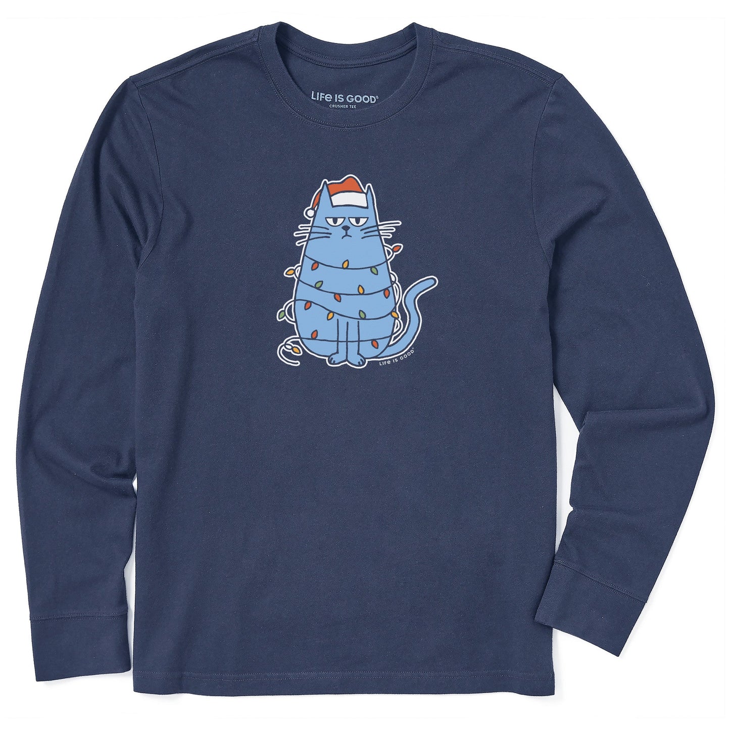 Men's Bored Christmas Cat Long Sleeve Crusher Tee