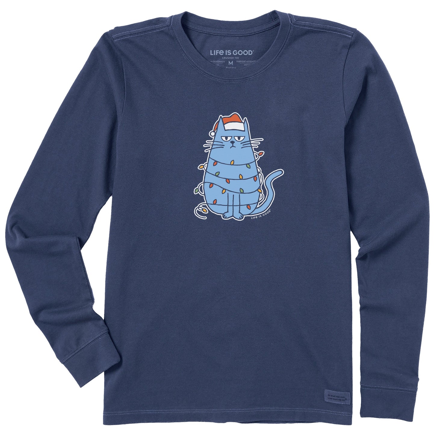 Women's Bored Christmas Cat Long Sleeve Crusher Tee