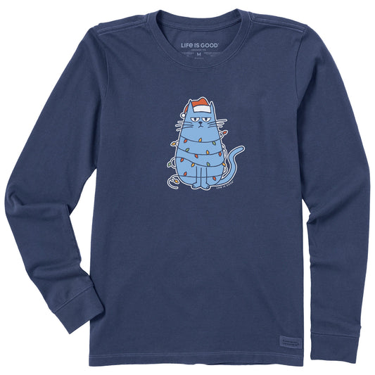 Women's Bored Christmas Cat Long Sleeve Crusher Tee