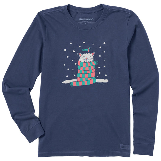 Women's Cozy Cat in the Snow Long Sleeve Crusher Tee