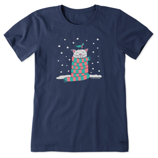 Women's Cozy Cat in the Snow Short Sleeve Crusher Tee