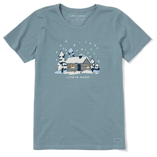 Women's Snowy Cabin in the Woods Short Sleeve Crusher Tee