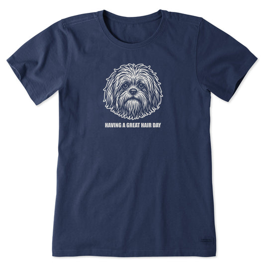Women's Bert's Great Hair Day Shih Tzu Short Sleeve Crusher Tee