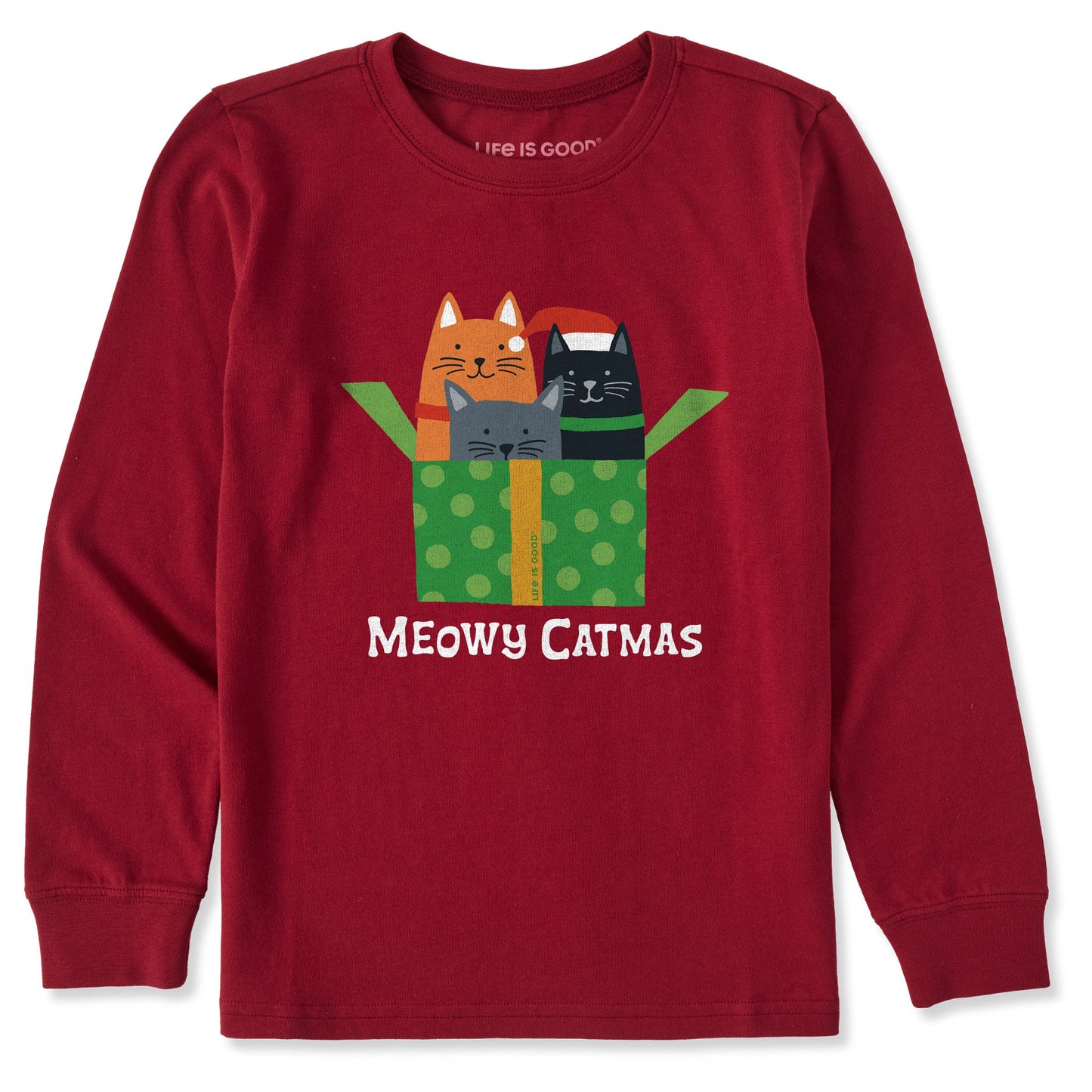 Kids Meowy Catmas Present Long Sleeve Crusher Tee
