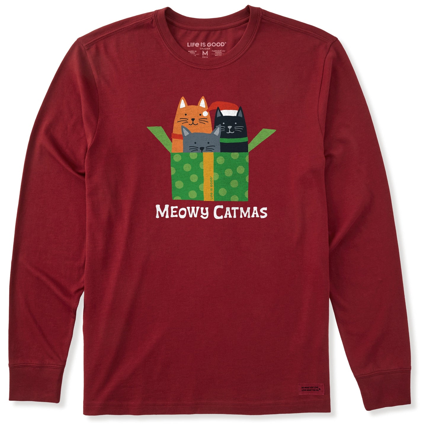 Men's Meowy Catmas Present Long Sleeve Crusher Tee