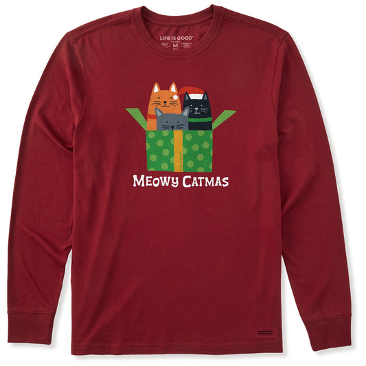 Men's Meowy Catmas Present Long Sleeve Crusher Tee
