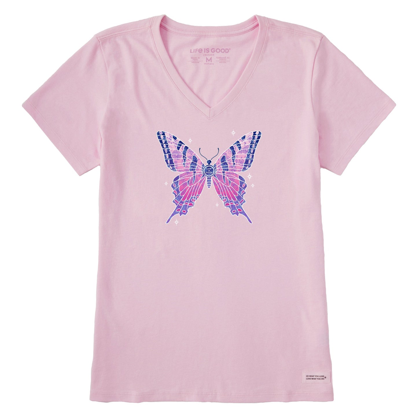Women's Sparkling Butterfly Short Sleeve Vee
