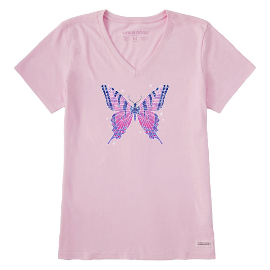Women's Sparkling Butterfly Short Sleeve Vee