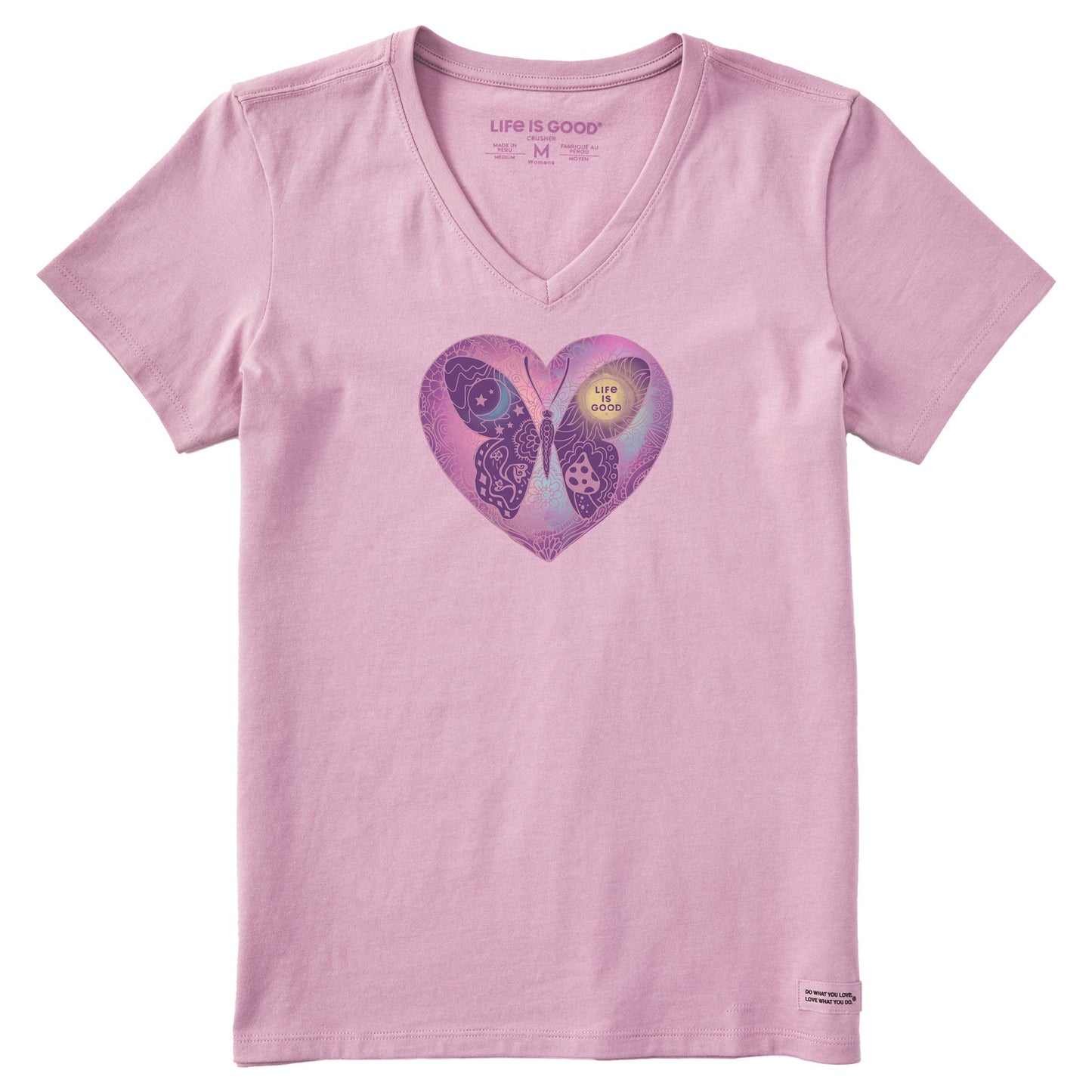 Women's Butterfly in Heart Short Sleeve Crusher Vee