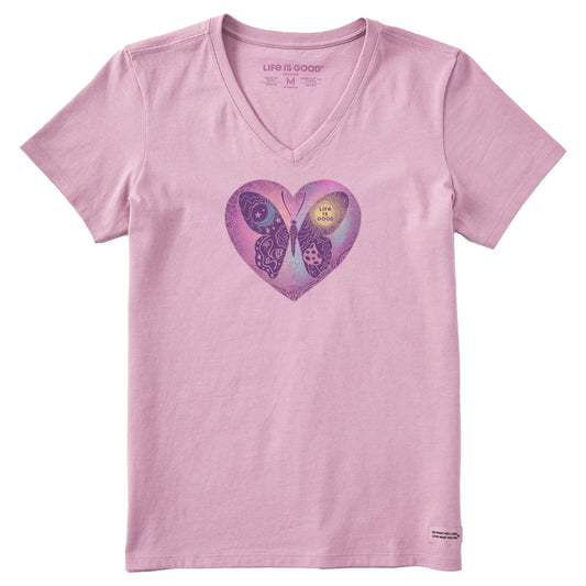 Women's Butterfly in Heart Short Sleeve Crusher Vee