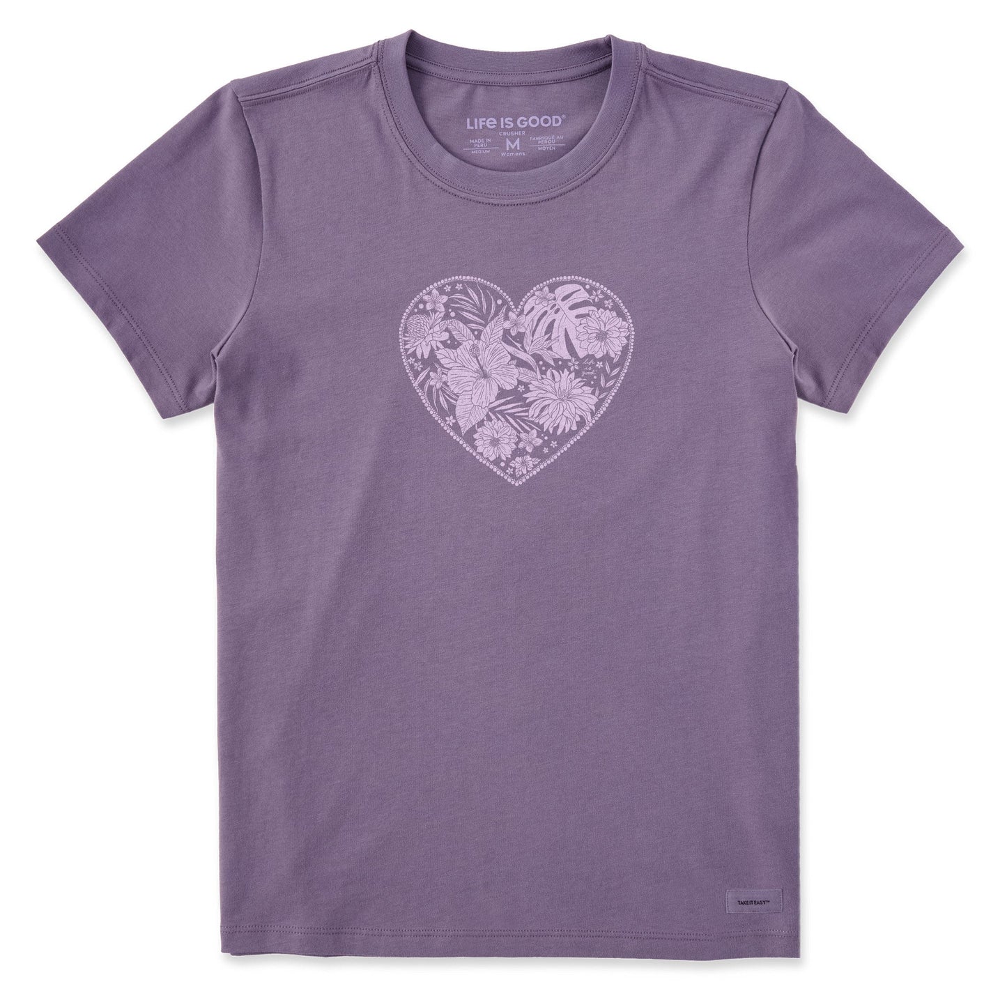 Women's Flowers within Heart Short Sleeve Crusher Tee