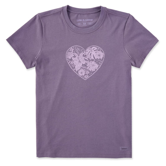 Women's Flowers within Heart Short Sleeve Crusher Tee