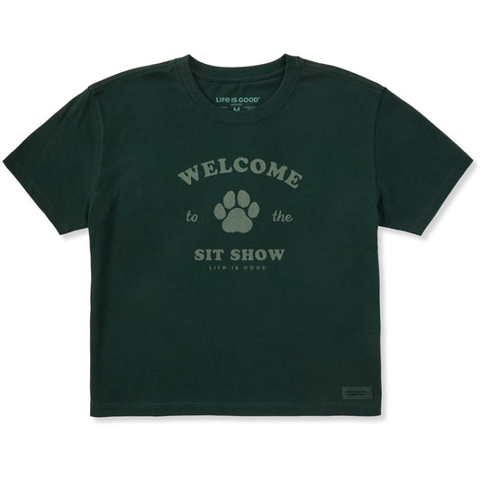 Women's Welcome to the Sit Show Paw Short Sleeve Crusher Boxy Tee