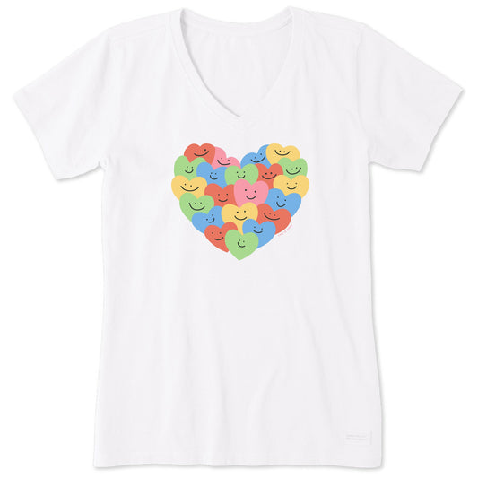 Women's Smiley Hearts Short Sleeve Vee