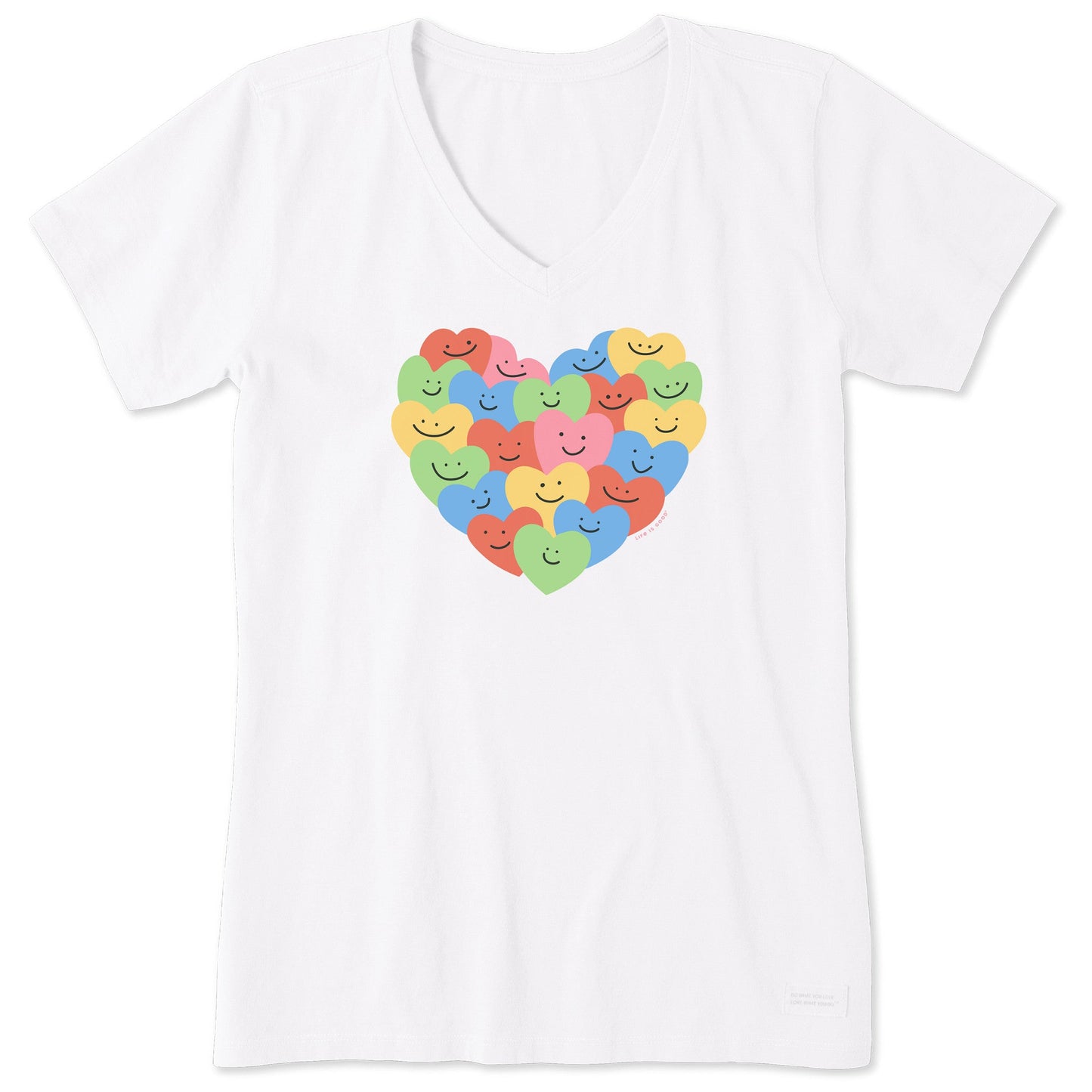 Women's Smiley Hearts Short Sleeve Vee