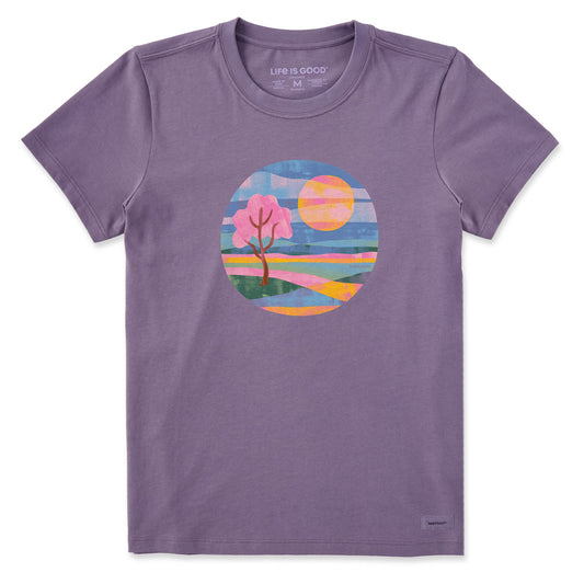 Women's Texture Circle Sun Tree Scenic Short Sleeve Crusher Tee