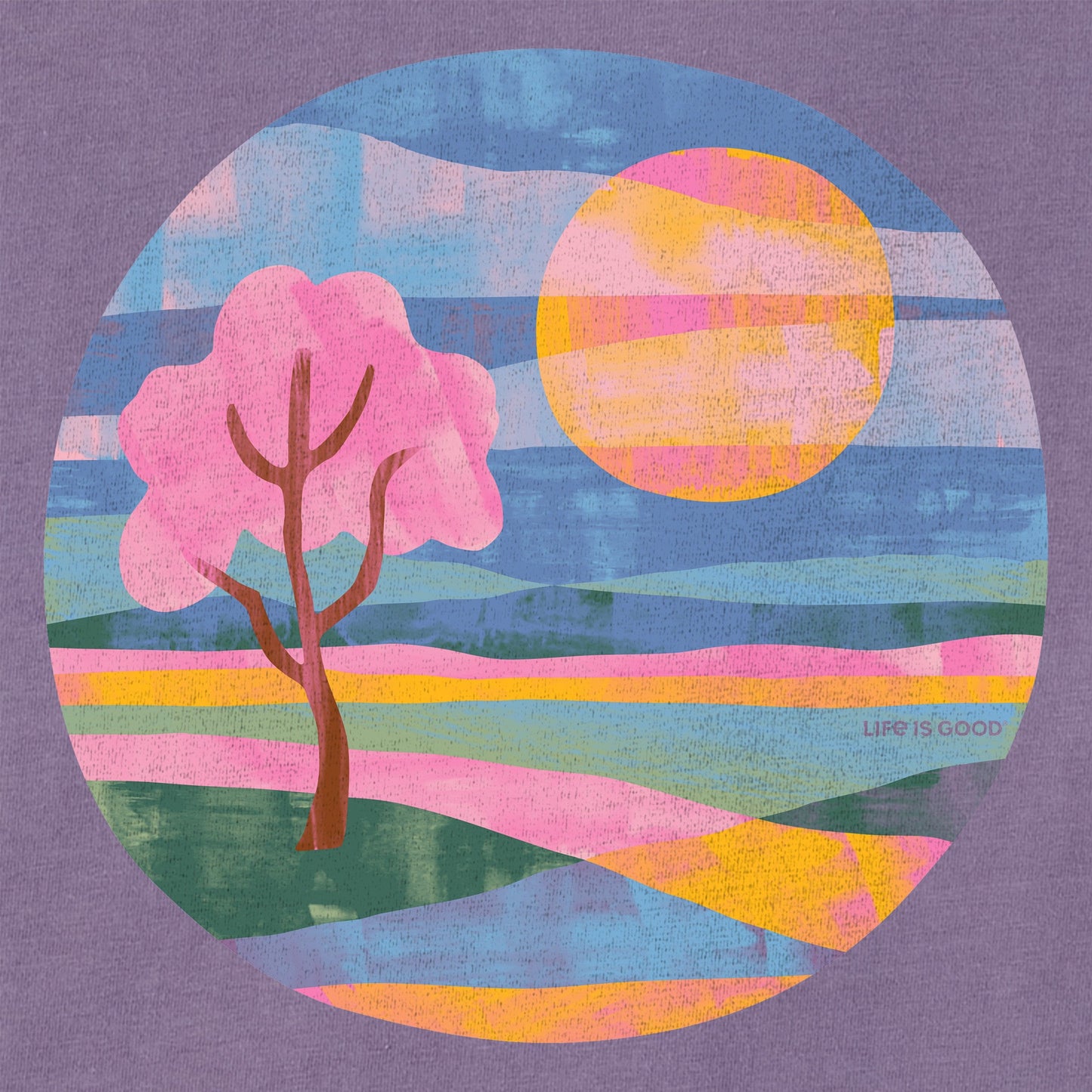 Women's Texture Circle Sun Tree Scenic Short Sleeve Crusher Tee