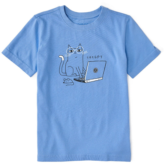 Kids CatGPT Laptop Short Sleeve Crusher Tee