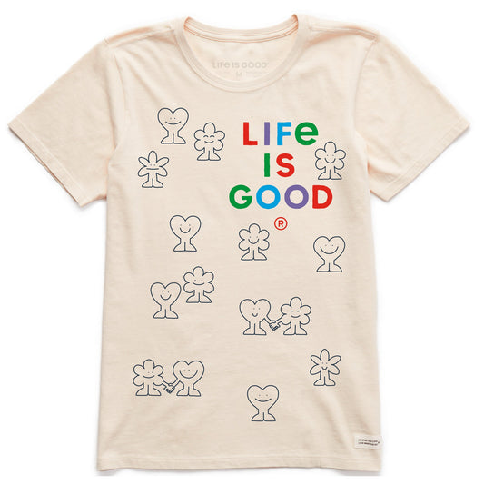 Women's Smiling Hearts and Flowers Short Sleeve Crusher Tee