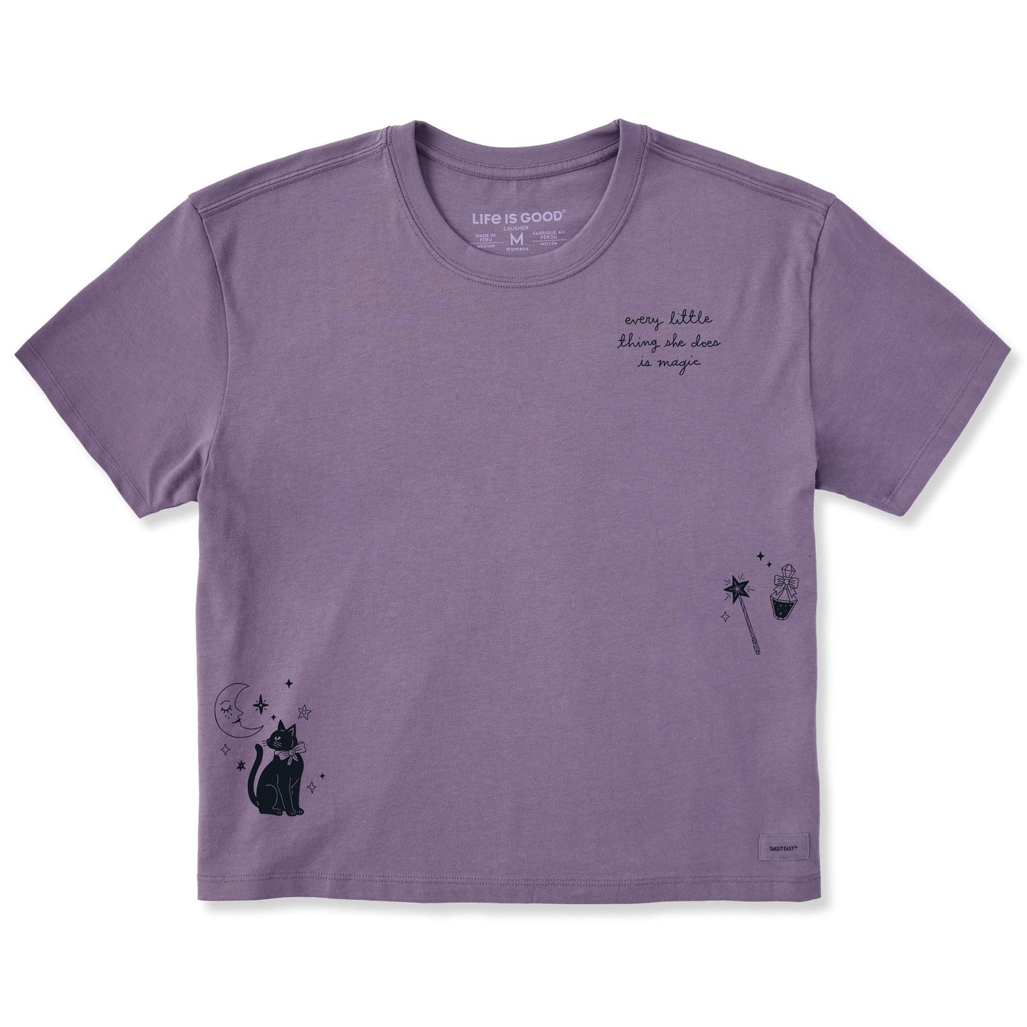 Women's Cat & Moon Short Sleeve Crusher Boxy Tee