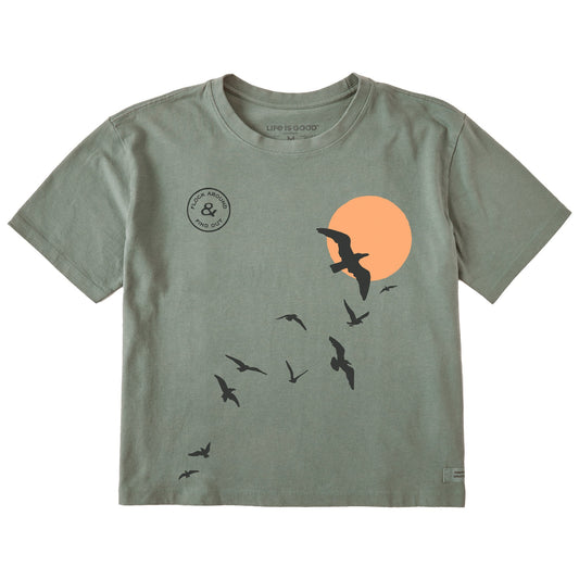 Women's Flock Around Birds Short Sleeve Crusher Boxy Tee