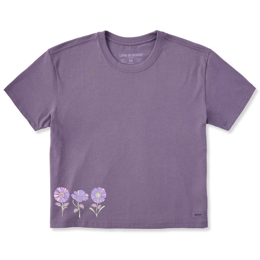 Women's Three Groovy Flowers Short Sleeve Crusher Boxy Tee