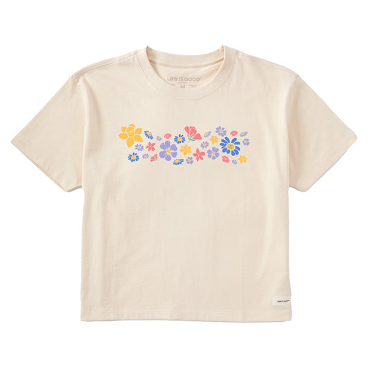 Women's Spring Wildflowers Pattern Short Sleeve Crusher Boxy Tee