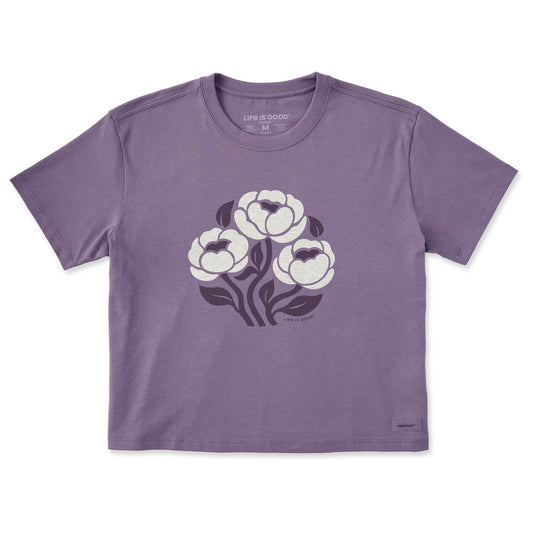 Women's Three Flower Circle Short Sleeve Crusher Boxy Tee