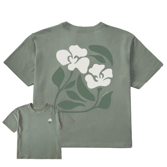 Women's Abstract Flowers Short Sleeve Crusher Boxy Tee