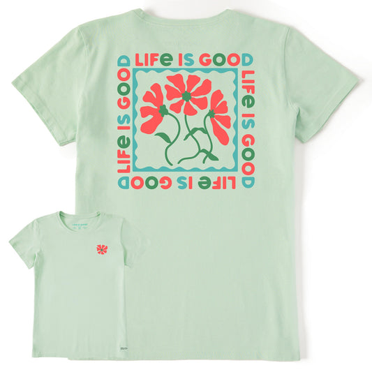 Women's Three Flower Square Short Sleeve Crusher Tee