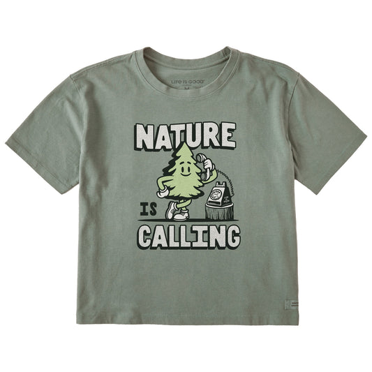 Women's Nature is Calling on the Phone Short Sleeve Crusher Boxy Tee
