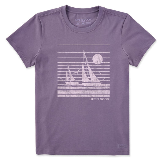 Women's Sailboat Stripes Short Sleeve Crusher Tee