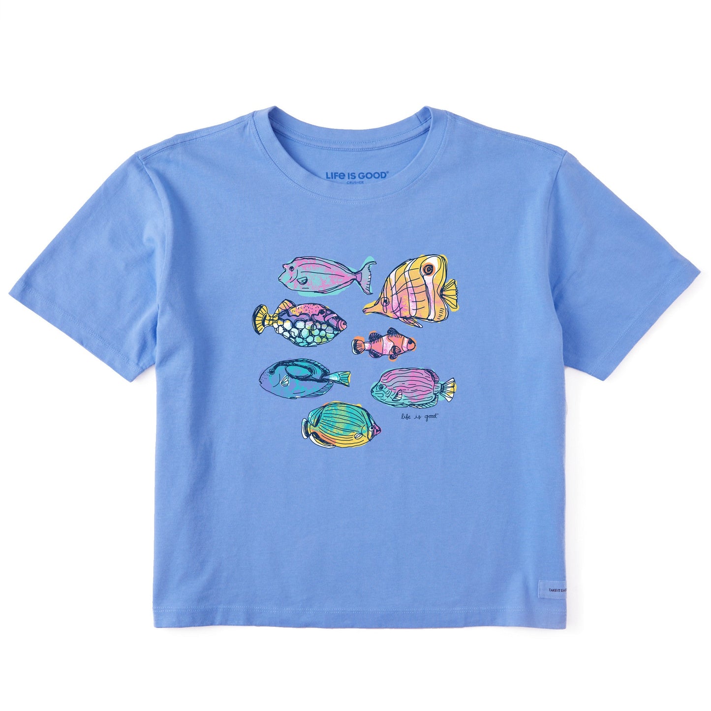 Women's Watercolor Tropical Fish Short Sleeve Crusher Boxy Tee