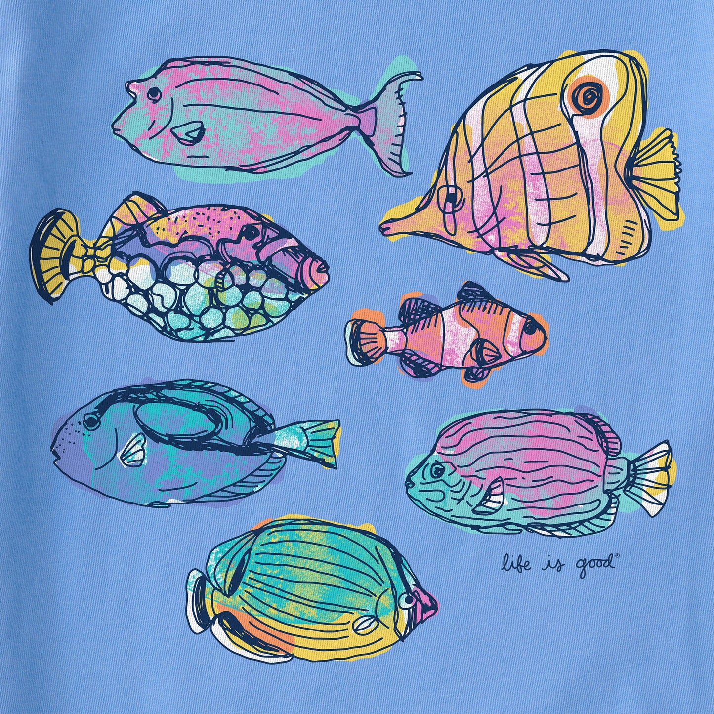 Women's Watercolor Tropical Fish Short Sleeve Crusher Boxy Tee