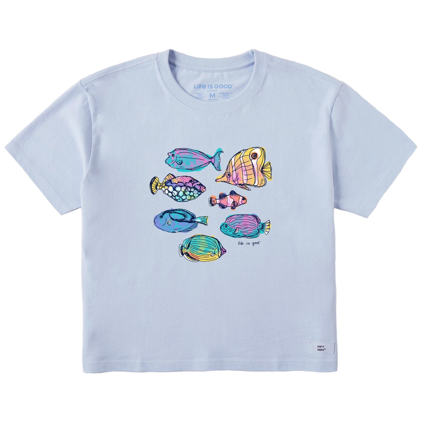 Women's Watercolor Tropical Fish Short Sleeve Crusher Boxy Tee