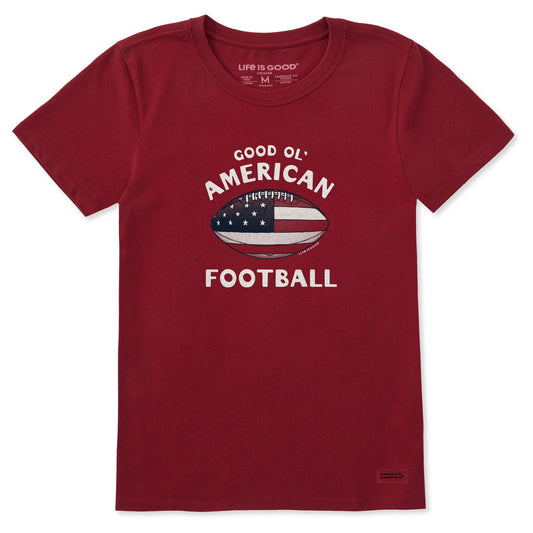 Women's Good Ol' American Flag Football Short Sleeve Crusher Tee